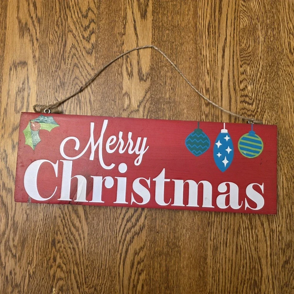 Reversible MERRY CHRISTMAS HAPPY THANKSGIVING Homemade Vinyl Wood Hanging Sign‎